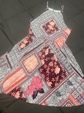 Maurices Pink, Coral & Navy Patchwork Halter Dress L65